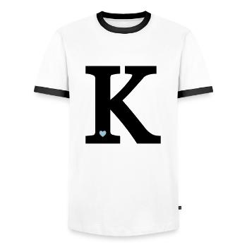 Letter K initial - Men's Ringer Shirt - white/black - Front - AI Model Female 172 light (172cm) & AI Model Male 178 dark (178cm)