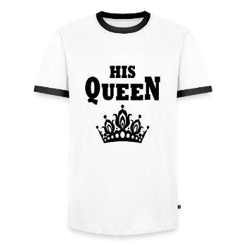 HIS QUEEN - Männer Kontrast-T-Shirt - Weiß/Schwarz - Vorne - AI Model Female 172 light (172cm) & AI Model Male 178 dark (178cm)