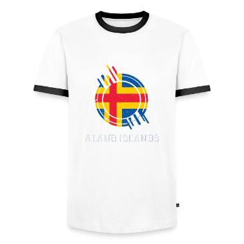 Aland-Inseln Runder Schild Landesfarben - Männer Kontrast-T-Shirt - Weiß/Schwarz - Vorne - AI Model Female 172 light (172cm) & AI Model Male 178 dark (178cm)