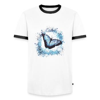 schmetterling ,blau ,graffiti,türkis,malerei - Männer Kontrast-T-Shirt - Weiß/Schwarz - Vorne - AI Model Female 172 light (172cm) & AI Model Male 178 dark (178cm)