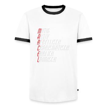 Marcel - Männer Kontrast-T-Shirt - Weiß/Schwarz - Vorne - AI Model Female 172 light (172cm) & AI Model Male 178 dark (178cm)