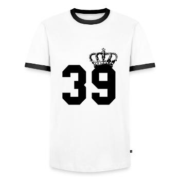 39 krone - Männer Kontrast-T-Shirt - Weiß/Schwarz - Vorne - AI Model Female 172 light (172cm) & AI Model Male 178 dark (178cm)