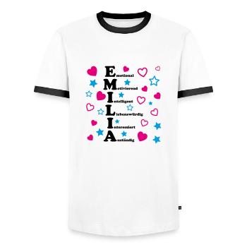 Emilia - Männer Kontrast-T-Shirt - Weiß/Schwarz - Vorne - AI Model Female 172 light (172cm) & AI Model Male 178 dark (178cm)