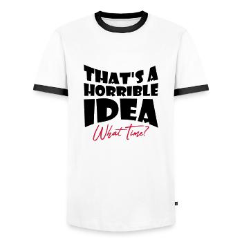 Thats a horrible Idea - Men's Ringer Shirt - white/black - Front - AI Model Female 172 light (172cm) & AI Model Male 178 dark (178cm)