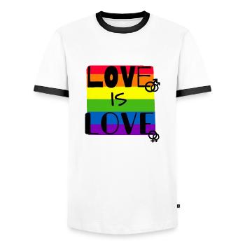 L’amour est amour - T-shirt contrasté Homme - blanc/noir - Devant - AI Model Female 172 light (172cm) & AI Model Male 178 dark (178cm)