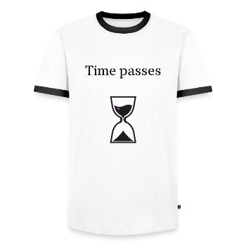 Time passes - Men's Ringer Shirt - white/black - Front - AI Model Female 172 light (172cm) & AI Model Male 178 dark (178cm)