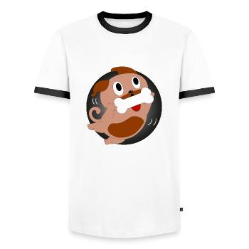 Hund mit Knochen - Männer Kontrast-T-Shirt - Weiß/Schwarz - Vorne - AI Model Female 172 light (172cm) & AI Model Male 178 dark (178cm)