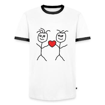 Stick men - Men's Ringer Shirt - white/black - Front - AI Model Female 172 light (172cm) & AI Model Male 178 dark (178cm)