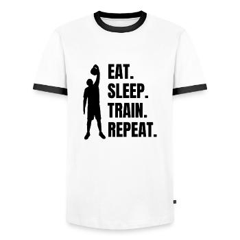 Fitness Strength Training Bodybuilder Athletes Muscle - Men's Ringer Shirt - white/black - Front - AI Model Female 172 light (172cm) & AI Model Male 178 dark (178cm)
