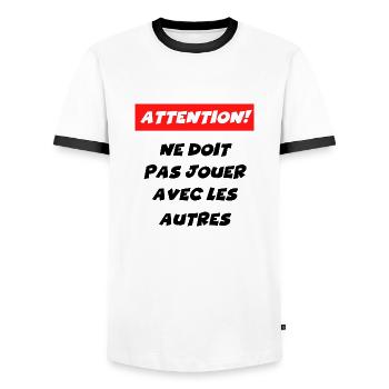 attention ne doit pas jouer avec les autres - T-shirt contrasté Homme - blanc/noir - Devant - AI Model Female 172 light (172cm) & AI Model Male 178 dark (178cm)