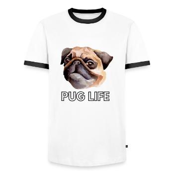 Pug Life Cute Kawaii Funny Dog - Men's Ringer Shirt - white/black - Front - AI Model Female 172 light (172cm) & AI Model Male 178 dark (178cm)