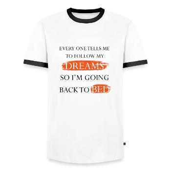 Me coucher pour suivre mes rêves - T-shirt contrasté Homme - blanc/noir - Devant - AI Model Female 172 light (172cm) & AI Model Male 178 dark (178cm)