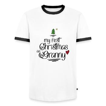 Mon premier Noël en tant que Mamie - T-shirt contrasté Homme - blanc/noir - Devant - AI Model Female 172 light (172cm) & AI Model Male 178 dark (178cm)