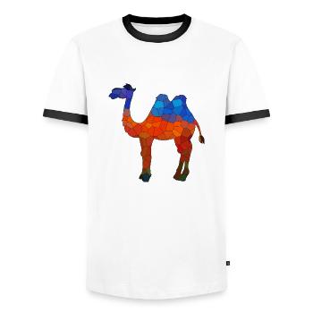 Kamel - Männer Kontrast-T-Shirt - Weiß/Schwarz - Vorne - AI Model Female 172 light (172cm) & AI Model Male 178 dark (178cm)