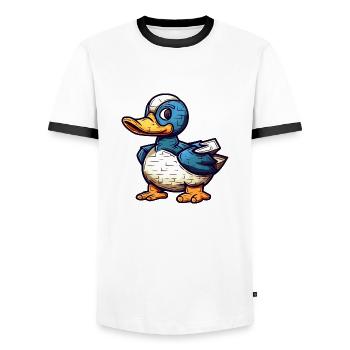 Cute little duck in comic and cartoon look - Men's Ringer Shirt - white/black - Front - AI Model Female 172 light (172cm) & AI Model Male 178 dark (178cm)