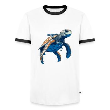 Sea turtle as a diver - Men's Ringer Shirt - white/black - Front - AI Model Female 172 light (172cm) & AI Model Male 178 dark (178cm)