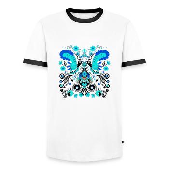 Blaue Vintage-Vögel - Männer Kontrast-T-Shirt - Weiß/Schwarz - Vorne - AI Model Female 172 light (172cm) & AI Model Male 178 dark (178cm)