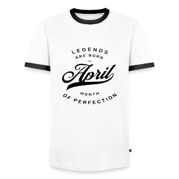 APRIL BIRTHDAY - Men's Ringer Shirt - white/black - Front - AI Model Female 172 light (172cm) & AI Model Male 178 dark (178cm)