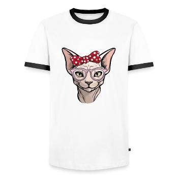 Sphynx Katze Haustier Katzen Schleife Brille Tier - Männer Kontrast-T-Shirt - Weiß/Schwarz - Vorne - AI Model Female 172 light (172cm) & AI Model Male 178 dark (178cm)