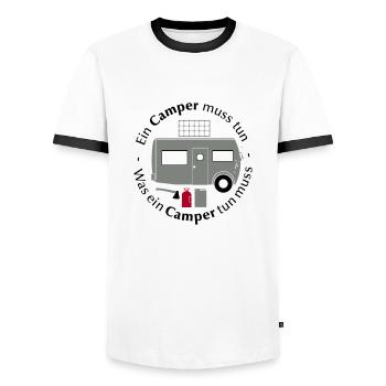Ein Camper muss tun was ein Camper tun muss Spruch - Männer Kontrast-T-Shirt - Weiß/Schwarz - Vorne - AI Model Female 172 light (172cm) & AI Model Male 178 dark (178cm)