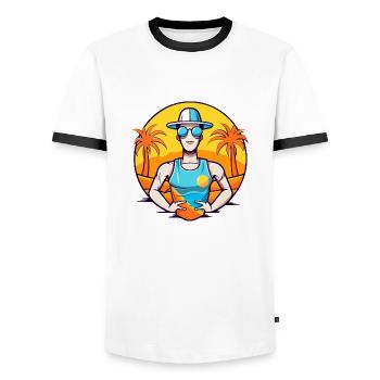 Al le vacancier - T-shirt contrasté Homme - blanc/noir - Devant - AI Model Female 172 light (172cm) & AI Model Male 178 dark (178cm)