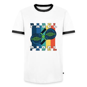 Padel Paddel Schläger Tennis Sport I Geschenk - Männer Kontrast-T-Shirt - Weiß/Schwarz - Vorne - AI Model Female 172 light (172cm) & AI Model Male 178 dark (178cm)