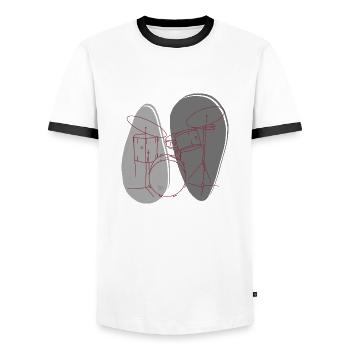 "Drums", Boho Line Art Design, Series "Music" - Men's Ringer Shirt - white/black - Front - AI Model Female 172 light (172cm) & AI Model Male 178 dark (178cm)