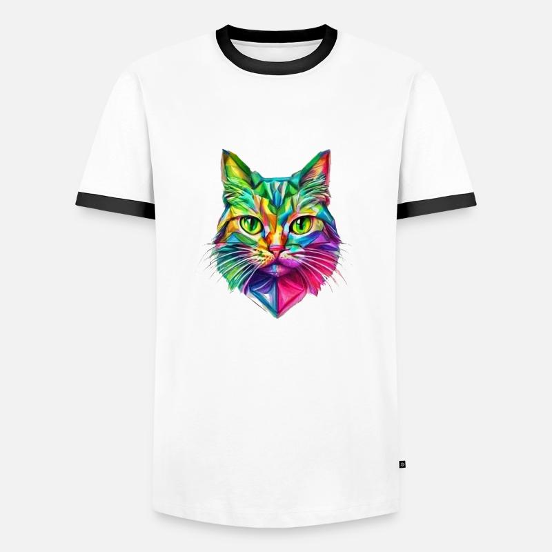FLASHY STYLIZED CAT - Men's Ringer Shirt - white/black