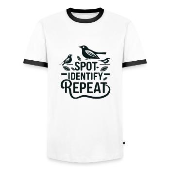 "repérer, identifier, répéter" slogan simple - T-shirt contrasté Homme - blanc/noir - Devant - AI Model Female 172 light (172cm) & AI Model Male 178 dark (178cm)