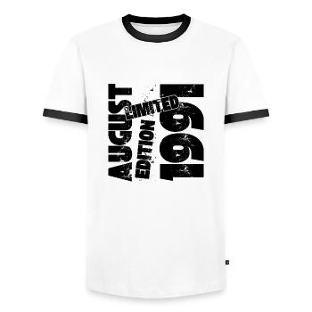 AUGUST 1991 LIMITIERTE AUFLAGE - Männer Kontrast-T-Shirt - Weiß/Schwarz - Vorne - AI Model Female 172 light (172cm) & AI Model Male 178 dark (178cm)