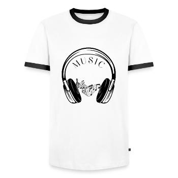 Headphones and musical notes. - Men's Ringer Shirt - white/black - Front - AI Model Female 172 light (172cm) & AI Model Male 178 dark (178cm)