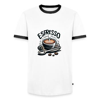 Espresso yourself - Männer Kontrast-T-Shirt - Weiß/Schwarz - Vorne - AI Model Female 172 light (172cm) & AI Model Male 178 dark (178cm)