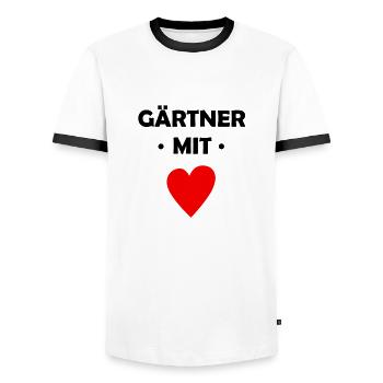 Gärtner mit Herz - Garten - Pflanzen - Männer Kontrast-T-Shirt - Weiß/Schwarz - Vorne - AI Model Female 172 light (172cm) & AI Model Male 178 dark (178cm)