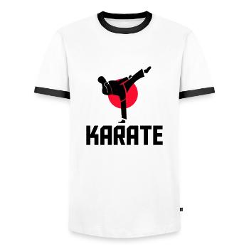 karate - Men's Ringer Shirt - white/black - Front - AI Model Female 172 light (172cm) & AI Model Male 178 dark (178cm)