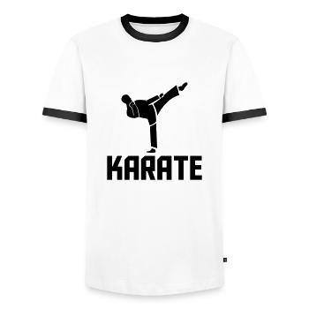 karate - Men's Ringer Shirt - white/black - Front - AI Model Female 172 light (172cm) & AI Model Male 178 dark (178cm)
