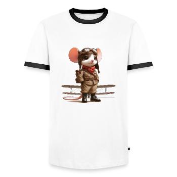 Cute Mouse Pilot - Männer Kontrast-T-Shirt - Weiß/Schwarz - Vorne - AI Model Female 172 light (172cm) & AI Model Male 178 dark (178cm)