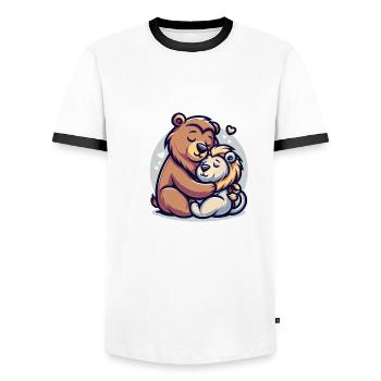 Cuddling Bear And Lion In Love - Men's Ringer Shirt - white/black - Front - AI Model Female 172 light (172cm) & AI Model Male 178 dark (178cm)