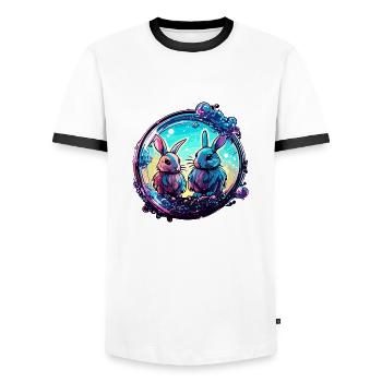 Animal dans la bulle de savon / enfantin / mignon / lapin - T-shirt contrasté Homme - blanc/noir - Devant - AI Model Female 172 light (172cm) & AI Model Male 178 dark (178cm)