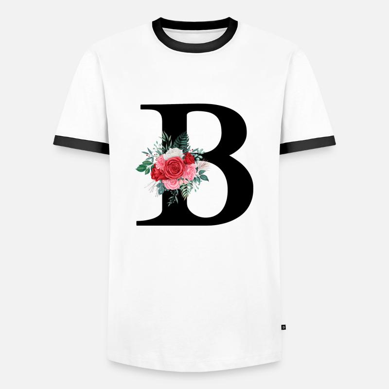 Roter Blumenbuchstabe B - Männer Kontrast-T-Shirt - Weiß/Schwarz