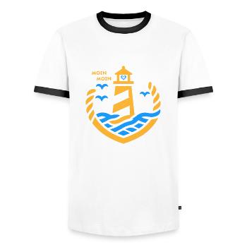 Moin Moin + Phare avec coeur - T-shirt contrasté Homme - blanc/noir - Devant - AI Model Female 172 light (172cm) & AI Model Male 178 dark (178cm)