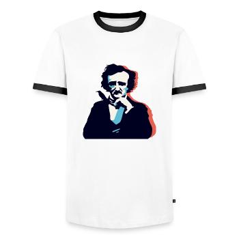 Pensée d’Edgar Allan Poe - T-shirt contrasté Homme - blanc/noir - Devant - AI Model Female 172 light (172cm) & AI Model Male 178 dark (178cm)