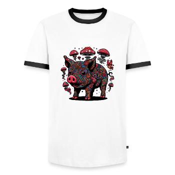 Trippy Polka Dot Pig - Männer Kontrast-T-Shirt - Weiß/Schwarz - Vorne - AI Model Female 172 light (172cm) & AI Model Male 178 dark (178cm)