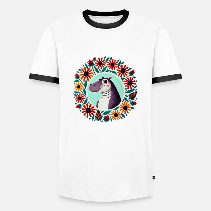 Retro Hippo - Men's Ringer Shirt - white/black