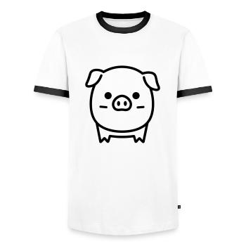 pig - Men's Ringer Shirt - white/black - Front - AI Model Female 172 light (172cm) & AI Model Male 178 dark (178cm)