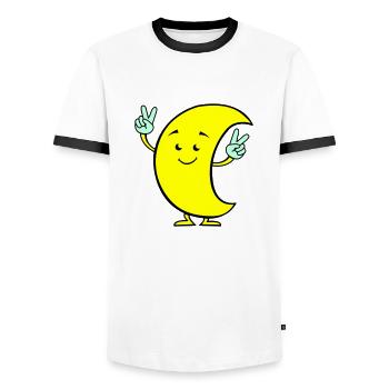 Moon Comic 02 - Men's Ringer Shirt - white/black - Front - AI Model Female 172 light (172cm) & AI Model Male 178 dark (178cm)