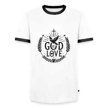 Dieu est Amour - T-shirt contrasté Homme - blanc/noir - Devant - AI Model Female 172 light (172cm) & AI Model Male 178 dark (178cm)