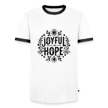 Joyeux dans l’espérance - T-shirt contrasté Homme - blanc/noir - Devant - AI Model Female 172 light (172cm) & AI Model Male 178 dark (178cm)
