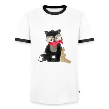 Raccoon with Comforter - Men's Ringer Shirt - white/black - Front - AI Model Female 172 light (172cm) & AI Model Male 178 dark (178cm)