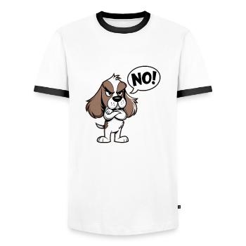 Cocker Spaniel saying "No! - Men's Ringer Shirt - white/black - Front - AI Model Female 172 light (172cm) & AI Model Male 178 dark (178cm)