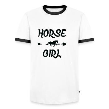 Sport équestre Dressage Saut d’obstacles - T-shirt contrasté Homme - blanc/noir - Devant - AI Model Female 172 light (172cm) & AI Model Male 178 dark (178cm)